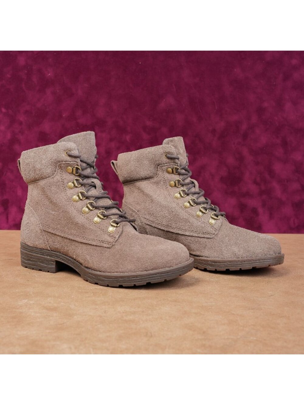 Born Women Codi Taupe Suede Lace-up Cushion Comfortable Combat Boots sz 6.5
